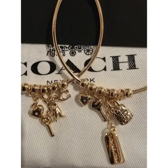 Coach Dangle Multi Charm Large Hoop Gold Tone NWT Authentic 127 MSRP - Picture 4 of 5